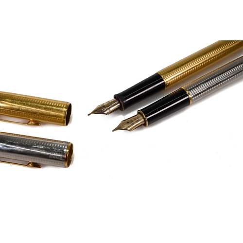 768 - Two Parker Sonnet pens with 18K 750 nibs. The first in Cascade Gold pattern, the second of similar w... 