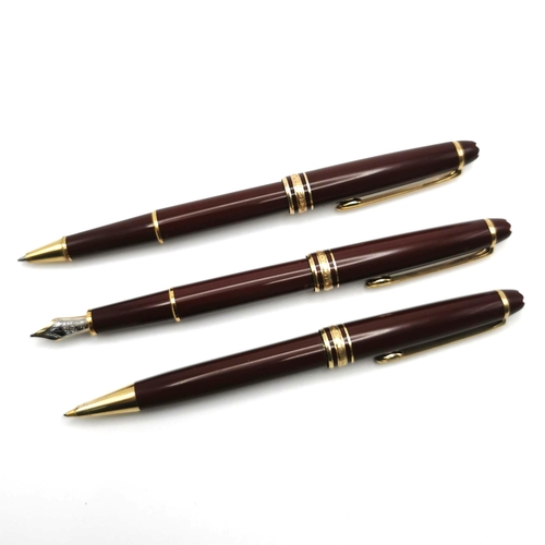 775 - A Montblanc pen collection in a leather Montblanc case to include: a Meisterstuck 144 R fountain pen... 