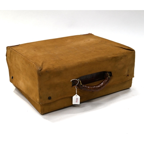 803 - Vintage Crocodile skin suit case in protective canvas cover, with brush and mirror set. 46cm x 36cm ... 