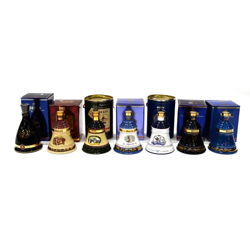 821 - Seven Bells Whiskey Celebration decanters, boxed and unopened, to include Christmas 1990 and 1996, H... 