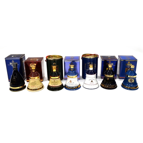 821 - Seven Bells Whiskey Celebration decanters, boxed and unopened, to include Christmas 1990 and 1996, H... 