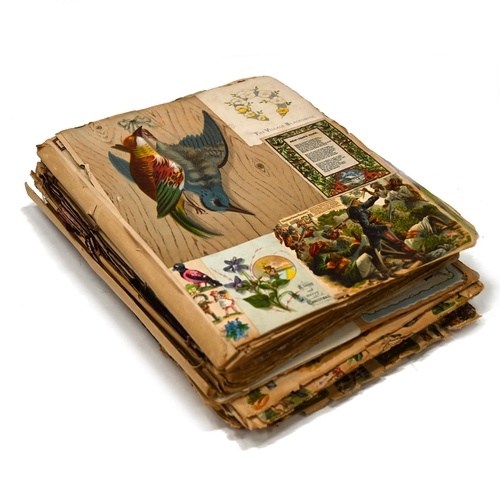 846 - A Victorian scrapbook of over 60 near folio sized leaves profusely decorated on both sides of each p... 