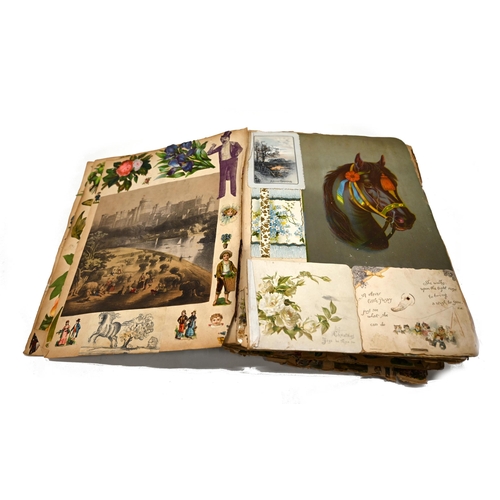 846 - A Victorian scrapbook of over 60 near folio sized leaves profusely decorated on both sides of each p... 