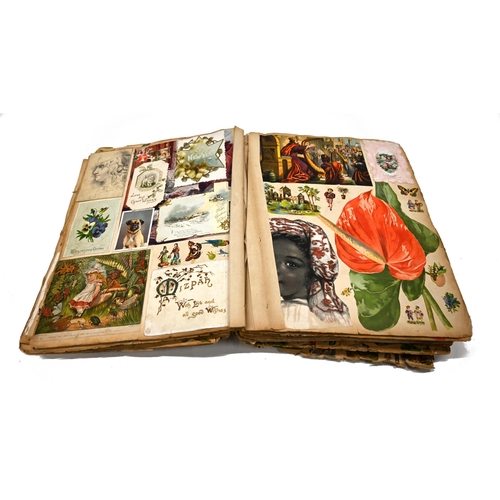 846 - A Victorian scrapbook of over 60 near folio sized leaves profusely decorated on both sides of each p... 