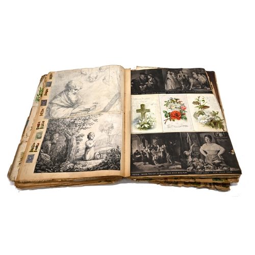 846 - A Victorian scrapbook of over 60 near folio sized leaves profusely decorated on both sides of each p... 