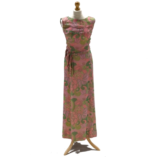 849 - Pierre Balmain  Florilege  dress and jacket a 1960s/70s pink and green floral dress, belt and matchi... 