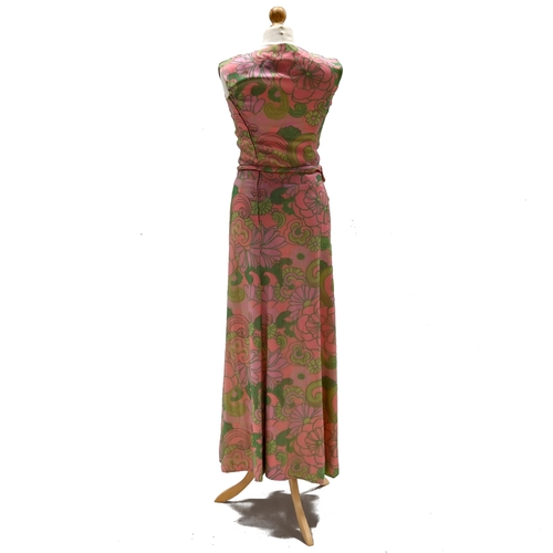 849 - Pierre Balmain  Florilege  dress and jacket a 1960s/70s pink and green floral dress, belt and matchi... 