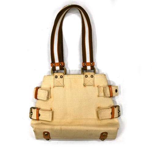 861 - Louis Vuitton Globe Shopper Cruise Line MM Tote bag M95114. White canvas with blue logo and brown an... 