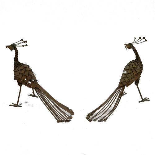 866 - A pair of steel garden secretary bird statues, high 48cm, length 65cm. 