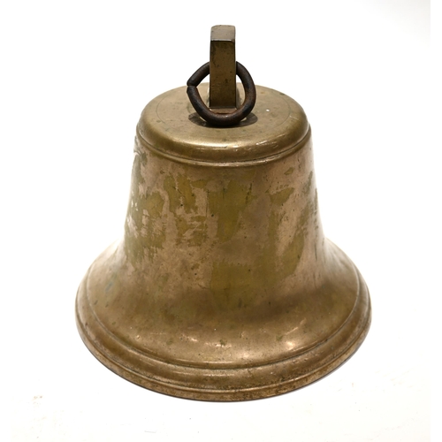 869 - A 10 inch diameter antique cast brass ship's bell. Marked A.C. Butler. Dimensions: 25.5cm diameter w... 