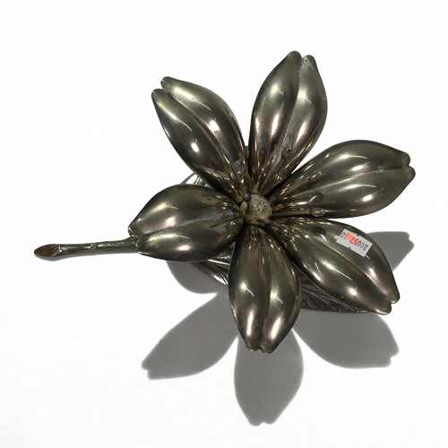 878 - A vintage cast metal with silver plate floral centre piece. The petals are removable and form ashtra... 