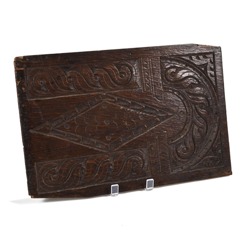 886 - A group of mid 17th Century carved oak elements consisting of 2 x fielded panels and 2 x uprights. P... 