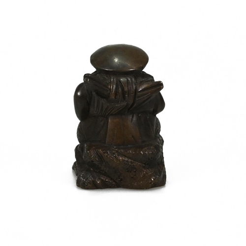 895 - A 20th century Japanese bronze of Ebisu, the god of fisherman and one of the seven gods of luck, wit... 