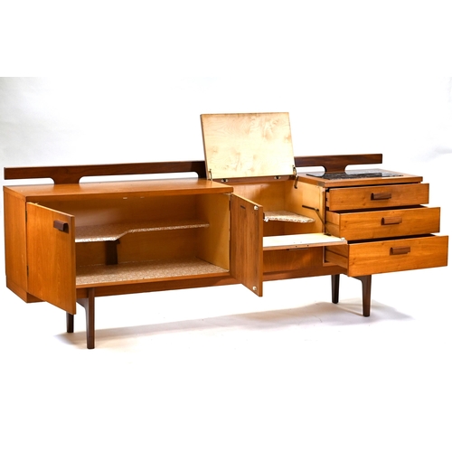 906 - Teak Mid Century Uniflex sideboard with black marble inset by Gunther Hoffstead. Double door cabinet... 