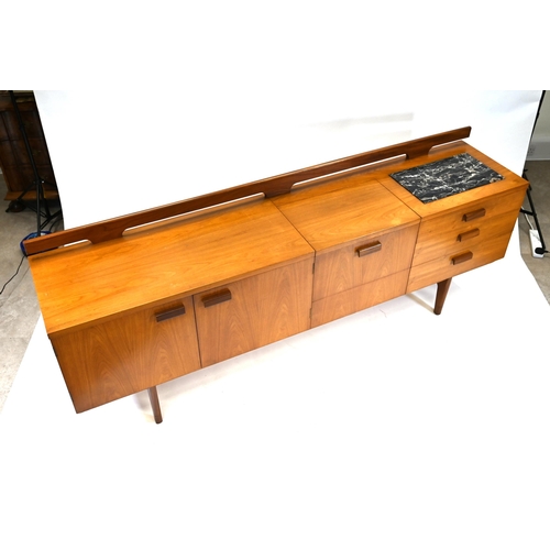 906 - Teak Mid Century Uniflex sideboard with black marble inset by Gunther Hoffstead. Double door cabinet... 