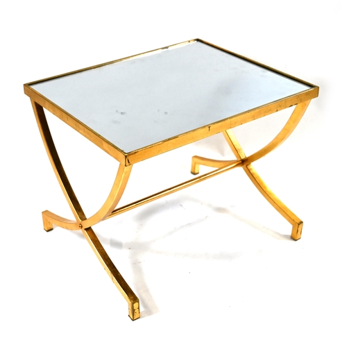 926 - A Mid Century mirror top coffee table with gold leaf finish metal frame c1970s. W 56cm, D 46cm, H 45... 