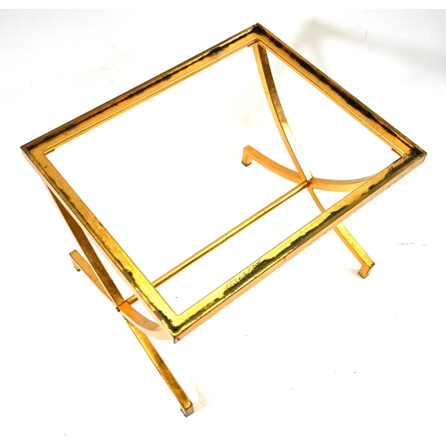 926 - A Mid Century mirror top coffee table with gold leaf finish metal frame c1970s. W 56cm, D 46cm, H 45... 