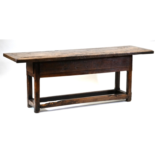 931 - A Country style preparation or scullery table with chamfered legs, rectangular top and three drawers... 