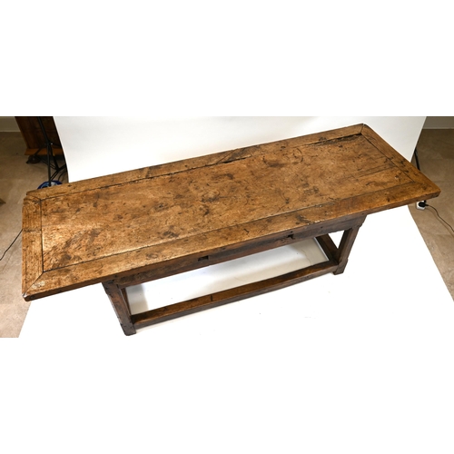 931 - A Country style preparation or scullery table with chamfered legs, rectangular top and three drawers... 