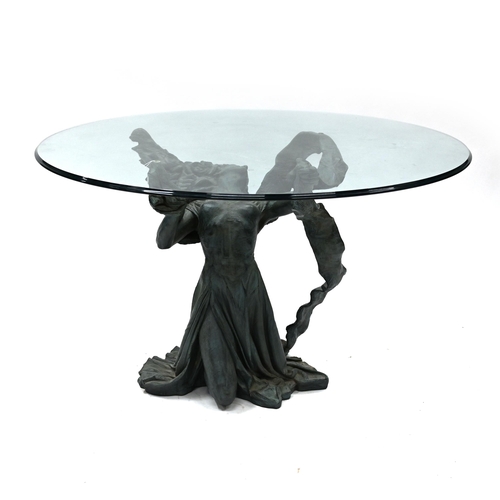 934 - A decorative vintage 'Arte Romera of Spain', glass top Centre table c1995. The bronze effect base mo... 