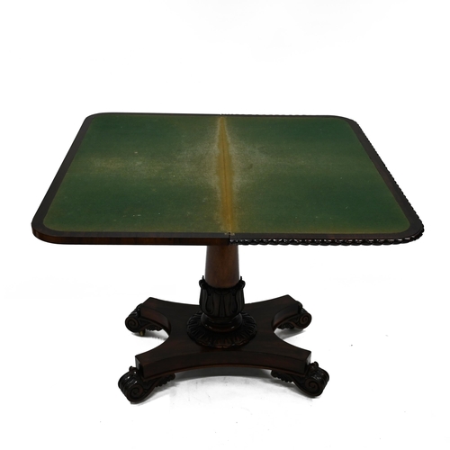 936 - A William IV rosewood folding card table with carved scrolled edge with acanthus leaf details to the... 