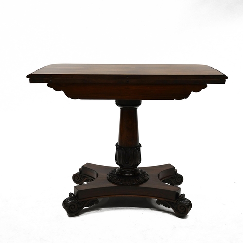 936 - A William IV rosewood folding card table with carved scrolled edge with acanthus leaf details to the... 