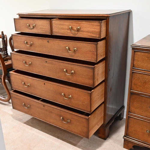 967 - Late Victorian 2 over 3 drawer mahogany chest of drawers with brass handles. W 111cm, D 52cm, H 124c... 