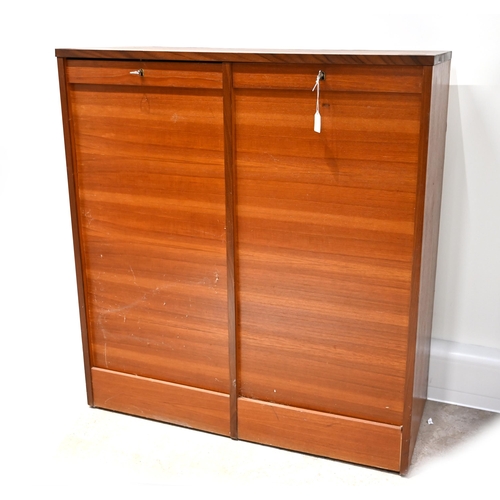 971 - A Mid-Century Danish tambour fronted double filing cabinet c1960's. Each side fitted with 5 beach fr... 