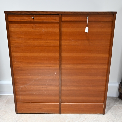 971 - A Mid-Century Danish tambour fronted double filing cabinet c1960's. Each side fitted with 5 beach fr... 