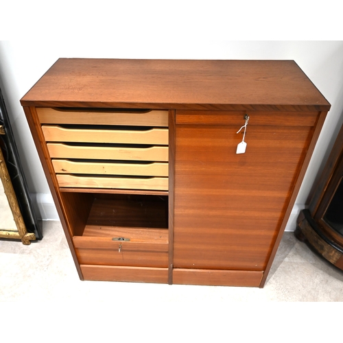 971 - A Mid-Century Danish tambour fronted double filing cabinet c1960's. Each side fitted with 5 beach fr... 