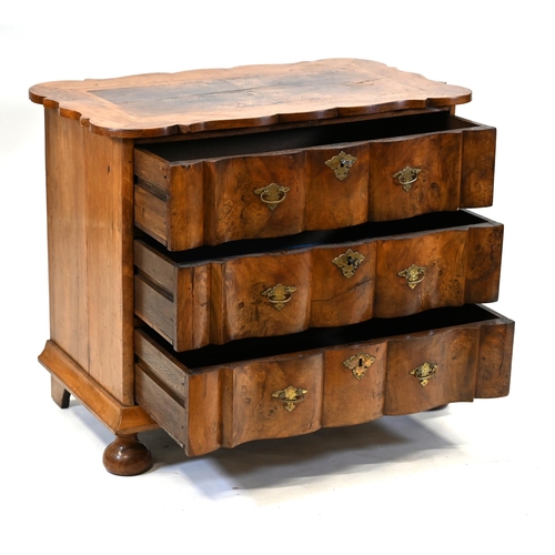 991 - 18th Century Continental (Dutch) Walnut Chest of Drawers. Three drawers of Serpentine front and bras... 