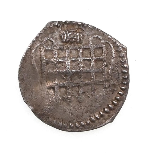 104 - 1592-1595 Queen Elizabeth I Sixth Issue tiny hammered silver Halfpenny with tun mark (S 2581). Obver... 