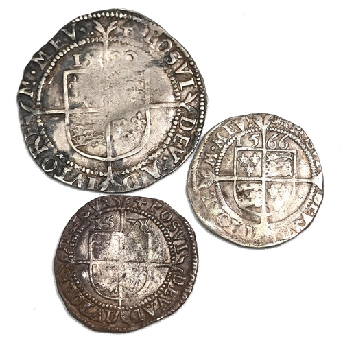 105 - Group of three (3) Queen Elizabeth I hammered silver coins dated 1566, 1578 and 1580. Includes (1) 1... 