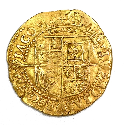 106 - 1624 King James I Third Coinage gold Half Laurel with trefoil mintmark to obverse (S 2641A, N 2117).... 