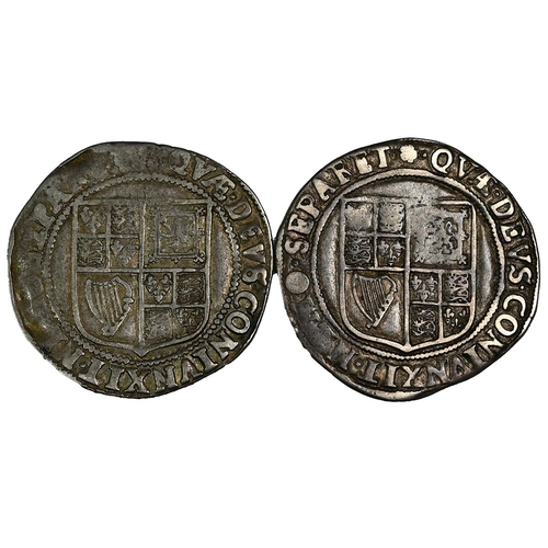 107 - Group of two (2) 1604-1619 King James I silver Second Issue hammered Shillings (S 2654). Obverses: c... 