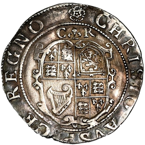 110 - 1631-1632 King Charles I Tower mint group C silver Shilling with rose mintmark (S 2787). Obverse: th... 