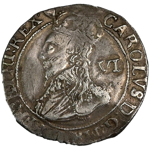 119 - 1632-1633 King Charles I hammered silver Tower mint group D Sixpence with harp mintmark (S 2811). Ob... 