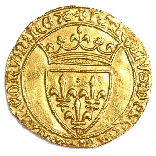 128 - 1380-1422 King Charles VI French hammered gold Ecu d'Or a la Couronne. Obverse: crowned arms of Fran... 