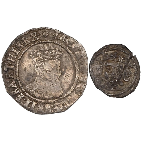 132 - Group of two (2) Ireland hammered silver coins of King Edward IV and King James I. Includes (1) c147... 