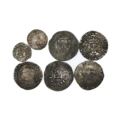 138 - Group of seven (7) English and European hammered silver coins. Includes (1) 1285-1314 France King Ph... 
