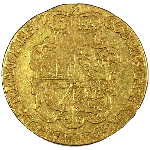 140 - 1766 scarce date King George III gold full Guinea with third laureate head (Bull EGC 676, S 3727). O... 