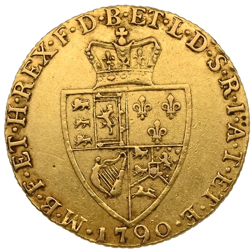 141 - 1790 King George III gold full ‘Spade' reverse Guinea coin (S 3729, MCE 394). Obverse: 'GEORGIVS III... 