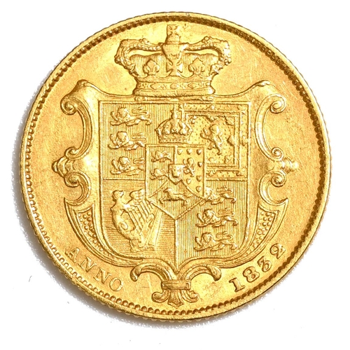152 - 1832 William IV gold 'full' Sovereign with Second Bust of the King (Marsh 17, S 3829B). Obverse: sec... 