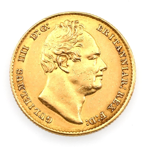 153 - 1832 gold 'full' Sovereign of King William IV with Second-type bust (Marsh 17, S 3829B). Obverse: se... 