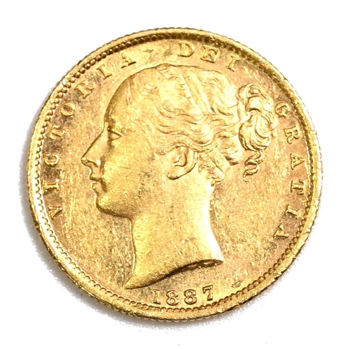 156 - 1887 Queen Victoria Australian Sydney Mint gold 'full' Sovereign with Young Head portrait (Marsh 83,... 