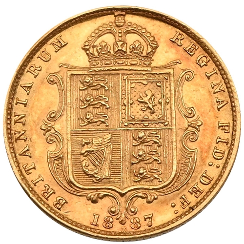 160 - 1887 Queen Victoria gold Half Sovereign with Jubilee Head portrait and shield back (S 3869, Marsh 47... 