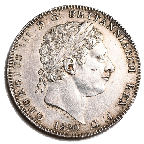 163 - 1820 King George III silver Crown coin with 'LX' regnal edge (Bull 2016, ESC 219, S 3787). Obverse: ... 