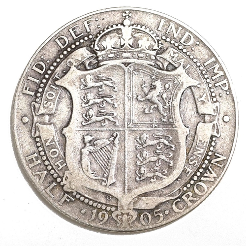 177 - 1905 King Edward VII silver coronation year Halfcrown with a bare head portrait (S 3980). Obverse: e... 
