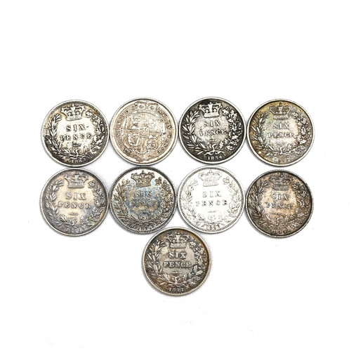 199 - Group of nine (9) 19th-century silver Sixpences dated 1816 to 1886 including two 1883-dated coins. I... 