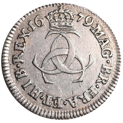 206 - 1679 King Charles II early milled silver Maundy Money Threepence coin (S  3386, ESC 1851). Obverse: ... 